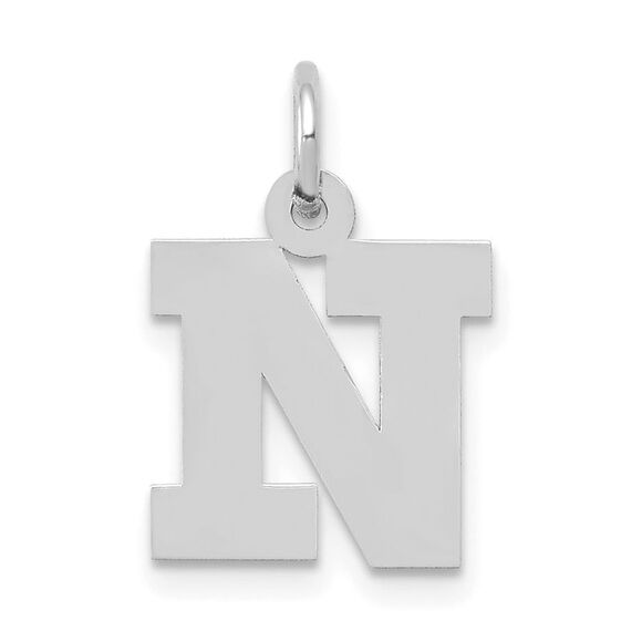 14k White Gold, Amanda Collection, Small Block Style Initial N Pendant - Picture 1 of 5